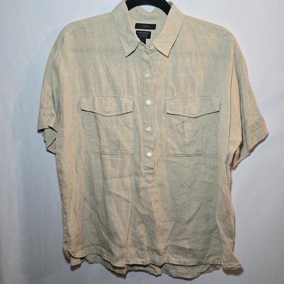 J. Crew Tops - J Crew X Baird McNutt Irish Linen 100% Linen Button Front Short Sleeve Top, Sz 8